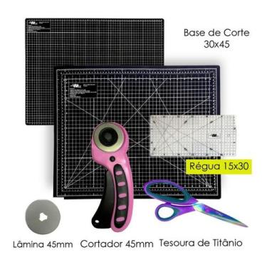 Imagem de Kit Base De Corte Iniciante 45x30 Dupla Face Régua 15x30 Tesoura de Ti