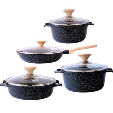 Imagem de Jogo de Panelas Indução Revestimento Antiaderente Mármore Cerâmico Classic 4 peças Preto