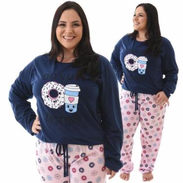 Imagem de Pijama Feminino Plus Size Longo Inverno Frio Blusa e Calça - Prikéta P