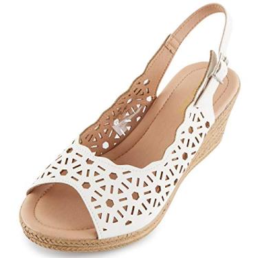 Imagem de Alexis Leroy Sandália feminina com salto cunha com recorte na gáspea, peep toe, Branco puro, 36