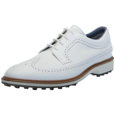 Imagem de ECCO Sapato de golfe masculino clássico híbrido com ponta de asa resistente à água, Branco, 5-5.5