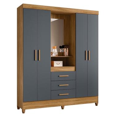 Imagem de Guarda Roupa Solteiro Capelinha Capri 4 Portas e 3 Gavetas com Espelho - Moval