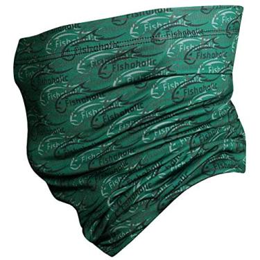 Imagem de Máscara facial de pesca fúnebre – 2 opções de cores – UPF50 + Polaina de pescoço de pesca proteção solar contra vento e poeira e também cachecol de bandana para homens e mulheres caiaque baixo peixe (4. FishoCamo-grn, 1 tamanho serve para a maioria)