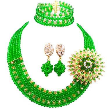 Imagem de Conjunto de joias com miçangas nigerianas aczuv 5 fileiras, colar e brincos de cristal com contas de casamento africanas 18 inches first layer