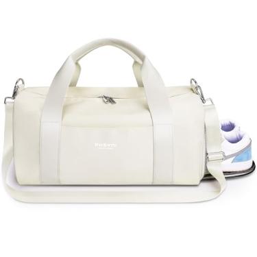 Imagem de PHSYNI Bolsa de ginástica para mulheres e meninas com compartimento para sapatos e bolso molhado – bolsa esportiva para viagens, esportes, fitness, treino, atletismo, média, bege, Bege, Carry-on 19