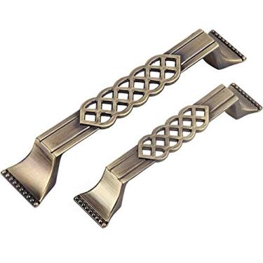 Imagem de Puxador de cômoda retrô de cobre antigo alça de armário de cozinha móveis (128 mm)