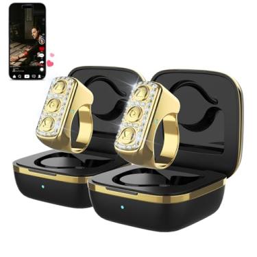 Imagem de 3-Link Anel de rolagem TikTok com strass, pacote com 2, controle remoto para TikTok/YouTube Shorts/Instagram Reels, Bluetooth Page Turner para iPad/Kindle App/iPhone/Android (dourado)