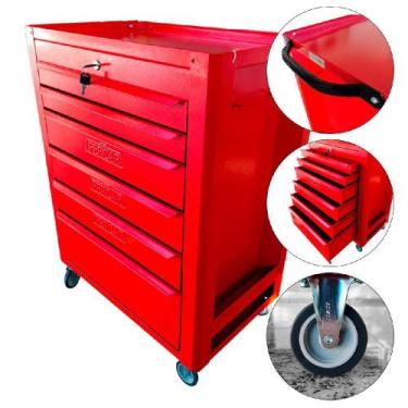 Imagem de Carrinho Fechado Para Ferramentas Com 6 Gavetas Todo Vermelho (C-08) -