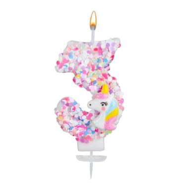 Imagem de Vela com Número Unicórnio, Glitter Lantejoulas Vela com Número Aniversário Topo de Bolo Unicórnio Decorações Aniversário para Meninas Chá de Bebê Celebrações Temáticas (3)