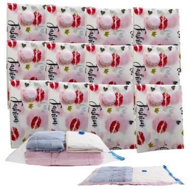 Imagem de Kit 12 Saco Sacola à Vacuo Reduz Volume Roupa Cobertores 68x98cm Organizador Armário Economize Espaço (Beijo)