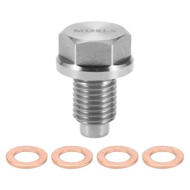 Imagem de A ABSOPRO Bujão de drenagem de óleo antivazamento parafuso de drenagem de cárter de óleo reparo de rosca aço inoxidável tom prateado 1 conjunto M12x1,5
