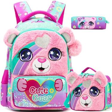 Imagem de Meetbelify Mochilas escolares infantis para meninas e meninos com lancheira para estudantes do ensino fundamental, 01 urso, Moderno