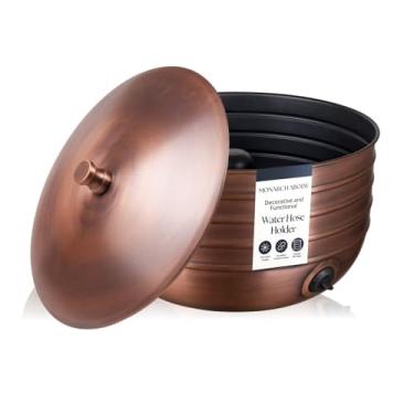 Imagem de Monarch Abode Suporte de mangueira de jardim em relevo, organizador de mangueira de jardim interno e externo, suporte de mangueira de água de 30 metros, cobre antigo