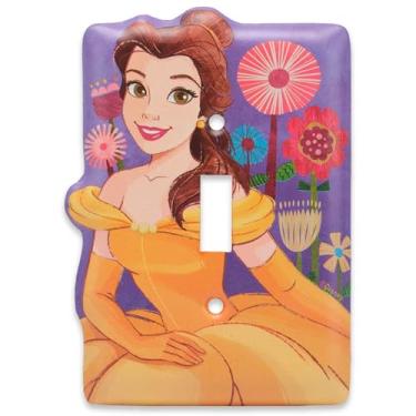 Imagem de Disney Placa de interruptor de luz de metal Bela e a Fera - Decoração de prato de princesa Disney para quarto infantil ou sala de jogos