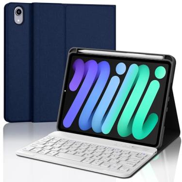 Imagem de Capa de teclado para iPad Mini 7ª (A17 Pro, 2024) e Mini-6ª geração 2021 capa com teclado, capa inteligente para iPad Mini-7ª placa com compartimento para caneta, linda capa com teclado para Mini 7/6
