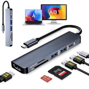 Imagem de Adaptador Hub USB-C Multiportas 6 em 1, MTS, HDMI 4K, USB 3.0, USB 2.0, Leitor SD/TF, USB-C PD 100W – Tipo C para Notebook, MacBook, Alumínio Compacto, Alta Velocidade, Plug & Play, Multiportas