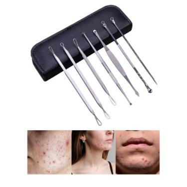 Imagem de Kit 7 Curetas Remove Cravos e Espinhas Aço Inoxidável - Genérico