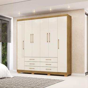 Imagem de Guarda Roupa Dunas Casal 6 Portas de Bater 6 Gavetas MDF Nature/OffWhite G98 - Gran Belo