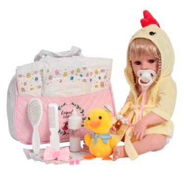 Imagem de Boneca Reborn Bebê Realista Loira 46cm Bolsa Acessórios
