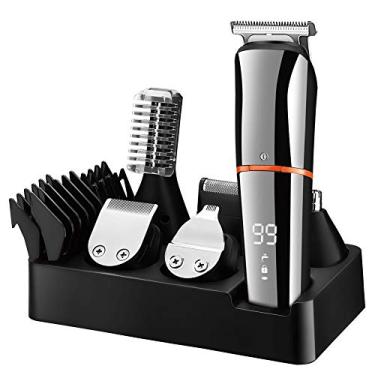 Imagem de SURKER Aparador de barba para homens, aparador de cabelo, bigode, aparador de pelos de nariz, sem fio, com precisão, kit de cuidados 6 em 1, impermeável, recarregável por USB
