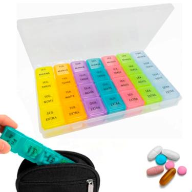 Imagem de Porta Comprimidos Organizador de Medicamentos Semanal, 7 Dias, 4 Compartimentos Diários, Estojo Portátil de Acrílico - Manhã, Tarde, Noite e Adicional, com Nicho Diário Removível
