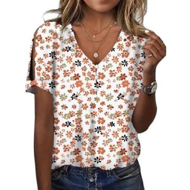 Imagem de Blusas femininas HOTYD, algodão, boho, estampa floral, decote em V, ca