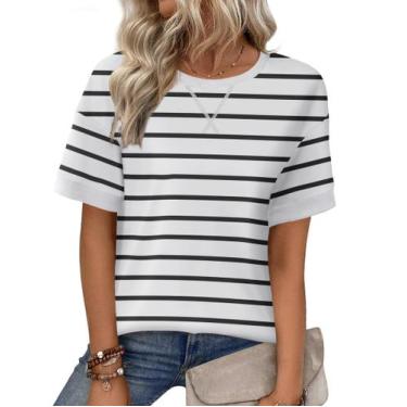 Imagem de Camiseta Zeagoo feminina listrada de manga curta