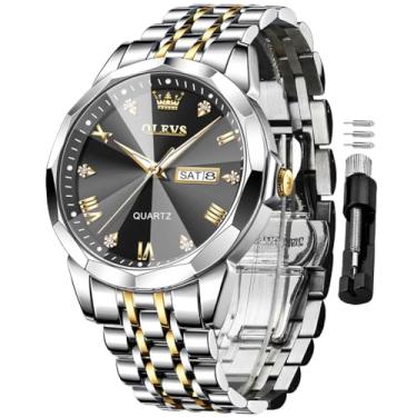 Imagem de OLEVS Relógio masculino de aço inoxidável, mostrador grande, analógico, fácil de ler, relógios masculinos à prova d'água de luxo, relógio preto masculino, black watch for men, relógio masculino