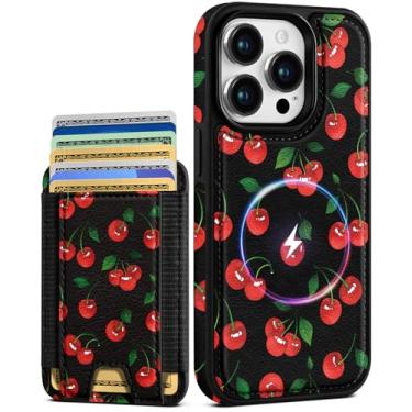 Imagem de Shorogyt Capa carteira para iPhone 13 Pro Max – Serve para 7 cartões, compatível com Magsafe Suporte magnético destacável para cartão de crédito de couro bonito capa de telefone feminina meninas para