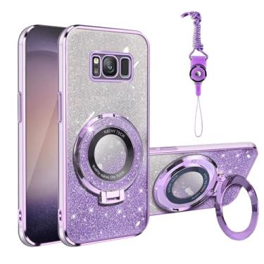 Imagem de Motadalo Compatível com Samsung Galaxy S8 (NÃO serve para Plus) para mulheres menina cartão TPU transparente luxo capa protetora com suporte + alça para S8 (2017) (glitter roxo)
