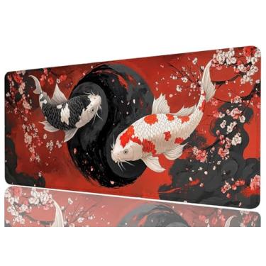 Imagem de Mouse pad preto e branco peixe grande Yin Yang flor de cerejeira mousepad GG grande gaming mouse pad laptop teclado pad mesa escritório computador teclado laptop casa, 31,5 x 11,8 polegadas