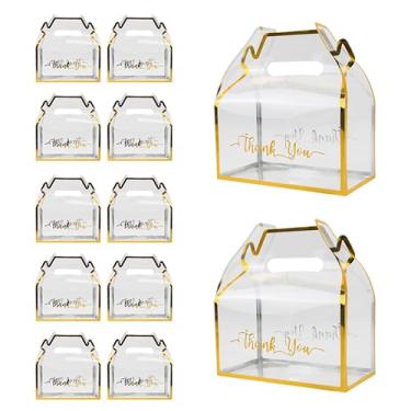 Imagem de Caixa de presente de plástico transparente com 12 peças, caixas de PVC para doces com alça para lembrancinhas de festa, biscoitos de sobremesa, recipiente de padaria para aniversário, casamento, chá