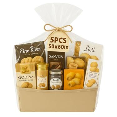 Imagem de WIKDAY Embalagem de celofane extragrande para cestas de presente, 5 peças, 127 x 152 cm, sacos de presente para violoncelo grandes e transparentes com gravatas, produtos de embalagem de plástico