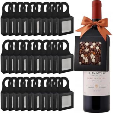 Imagem de Caixa de presente com janela transparente para pendurar garrafa de papel de vinho Kraft 30 peças favor criativo para trufas doces de chocolate biscoitos (16,3 x 9,5 x 1,45 cm)