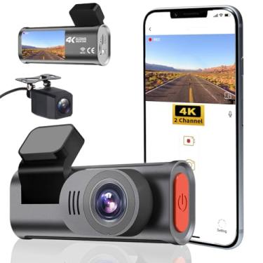 Imagem de Câmera de painel de lente dupla WiFi 4K para carros, câmera frontal e traseira DVR, controle de aplicativo WiF integrado com tela de 5.0 cm, visão noturna, monitor de estacionamento, gravação em loop