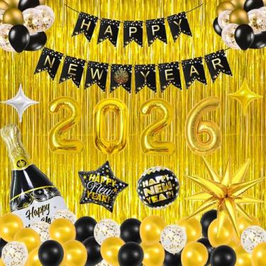 Imagem de Kit de decorações de festa de ano novo 2026 – Pacote completo de suprimentos de festa para celebrações de Ano Novo, fácil configuração – Decoração de Ano Novo 2026 para interior e exterior para casa e
