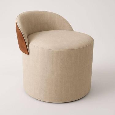 Imagem de Puff Encosto Corino Linho Orgânico Sala Redondo Quarto Banco Bege