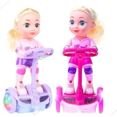 Imagem de Boneca Com Patinete Hoverboard Giratório Som Luz Bate Volta Brinquedo 