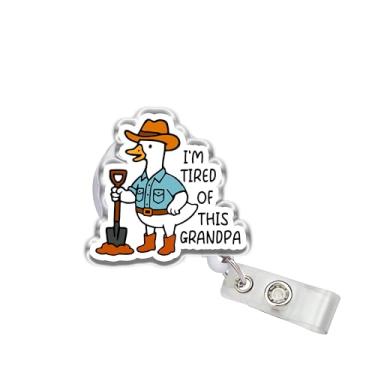 Imagem de OKOMCM Carretel retrátil I'm Tired of This Grandpa Badge Reels, Cowboy Goose Size 5 cm clipe de cinto acrílico para crachá de identificação, cordão de crachá de animal engraçado fofo, acessórios