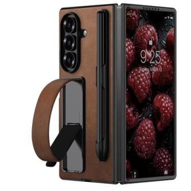 Imagem de Capa fina para Samsung Galaxy Z Fold 7, couro fosco com suporte para caneta, capa de telefone empresarial, alça de pulso, função de suporte