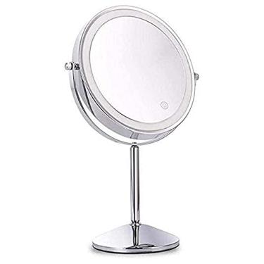 Imagem de CZCZC Espelho cosmético espelho para maquiagem, espelho de beleza de mesa de dois lados, ampliação múltipla, espelho de cosméticos giratório de 360°, espelho de banheiro, número de bateria, pequeno