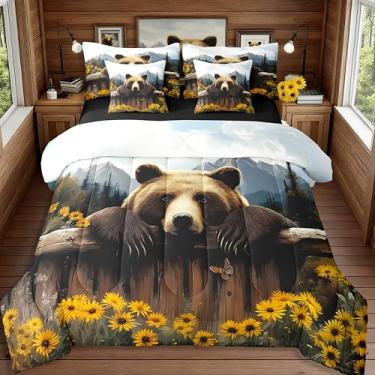 Imagem de Erosebridal Conjunto de edredom rústico de floresta com 7 peças, para crianças, meninos, meninas, natureza, animais selvagens, caça, floresta, campo, decoração com edredom e montanha