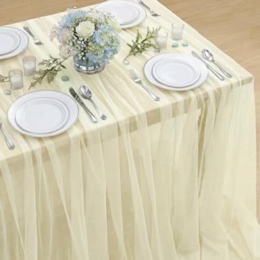 Imagem de Horaldaily Toalha de mesa retangular de gaze bege 132 × 178 cm, toalha de mesa de queijo de gaze, boho, rústica, para festa de casamento, chá de bebê, decoração de casa