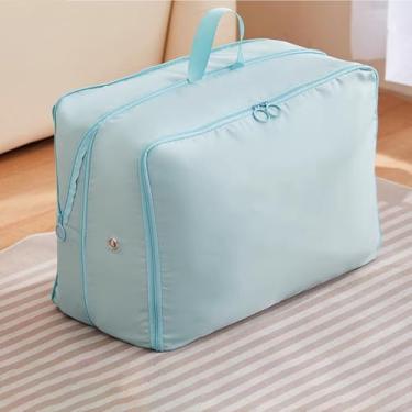 Imagem de Bolsa de armazenamento de colcha para roupas, jaqueta de penas e jaqueta de algodão - bolsa de embalagem portátil à prova de umidade com alça larga para uso doméstico e em viagens