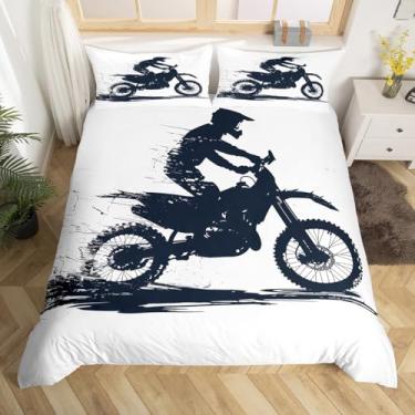 Imagem de Feelyou Jogo de cama de motocross, tamanho casal, capa de edredom para motociclista, ultramacia, para crianças, meninos, meninas, corrida, motocross, motociclista, decoração de quarto (sem edredom)