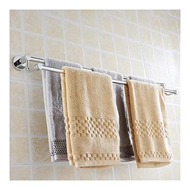 Imagem de Prateleiras de banheiro, toalheiro duplo de aço inoxidável, suporte para pendurar na parede, suporte de toalha de banheiro telescópico, barra de toalha de comprimento ajustável