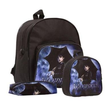 Imagem de Mochila Infantil Menina Personagem Wandinha Costas Preta - TOYS 2U