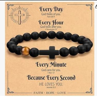 Imagem de Pulseira cruzada masculina inspiradora baseada na fé Jesus pulseiras presentes para meias