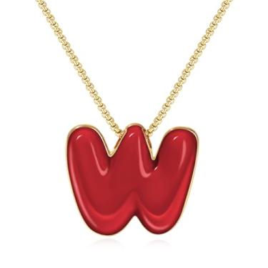 Imagem de KissYan Colar com letras de bolha, banhado a ouro 14 K, pingente de caixa com inicial de balão colorido, joia delicada para presente, Adjustable, Cobre, Sem Pedra Preciosa