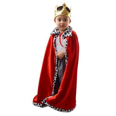 Imagem de Capa de Rei Vermelha Luxuosa Infantil 80 cm pra Fantasia Medieval Real